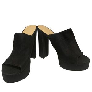 Wild Diva Lounge Black Suede Peep Toe High Chunky Block Heel Slip On Mule